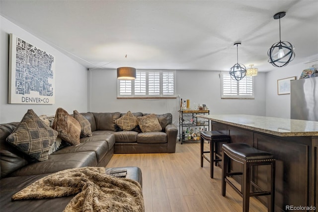 living area featuring light wood-type flooring