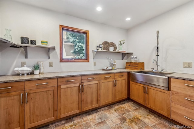 kitchen with light stone counters