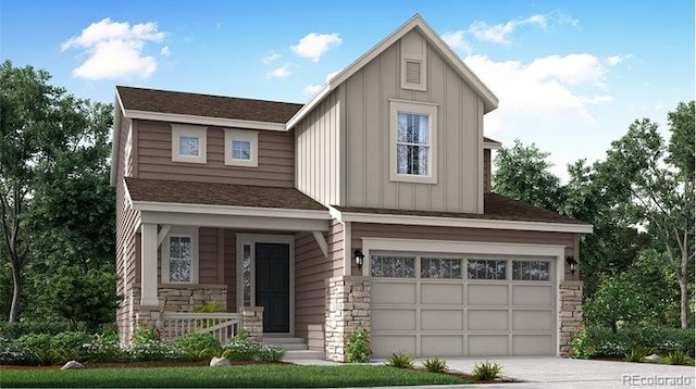 view of front of home with covered porch and a garage