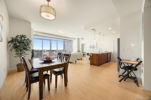 dining area featuring sink and light hardwood / wood-style floors