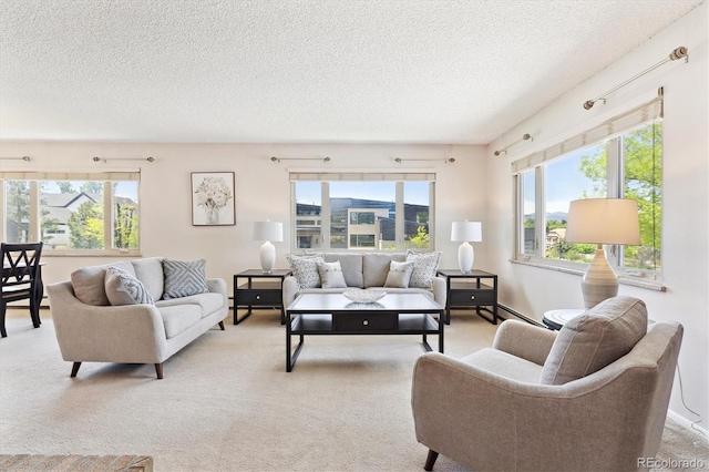 3298 Quail St, Wheat Ridge, CO 80033 - living room featuring a textured ceiling and light carpet