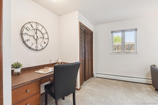 3298 Quail St, Wheat Ridge, CO 80033 - office with baseboard heating, light carpet, and a textured ceiling
