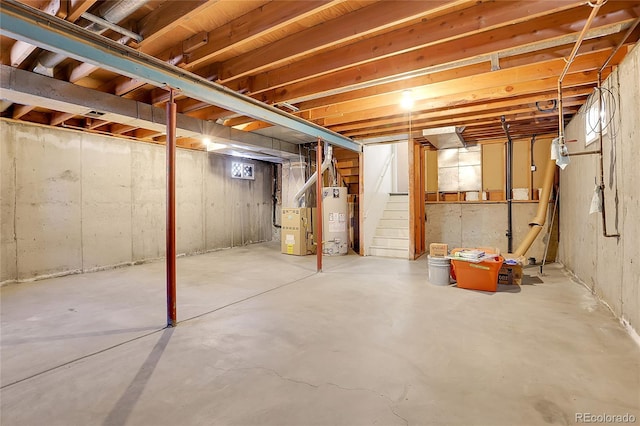 basement featuring gas water heater