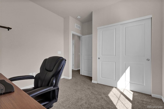 3266 Riverwood Way, Castle Rock, CO 80109 - home office featuring visible vents, baseboards, and carpet floors