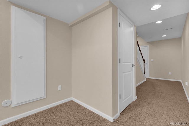 3266 Riverwood Way, Castle Rock, CO 80109 - below grade area with recessed lighting, carpet flooring, baseboards, and stairs