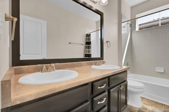 3266 Riverwood Way, Castle Rock, CO 80109 - full bath featuring toilet, shower / bath combo, double vanity, and a sink