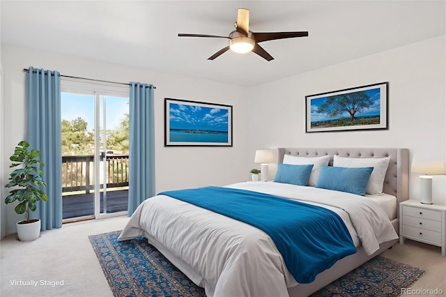 9905 Aftonwood St, Highlands Ranch, CO 80126 - bedroom featuring carpet floors, access to exterior, and ceiling fan