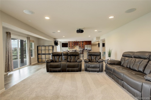 23427 Song Bird Hills Pl, Parker, CO 80138 - living area with recessed lighting, light wood-style flooring, and baseboards