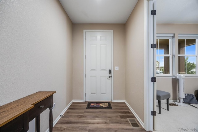 entryway with dark wood-type flooring