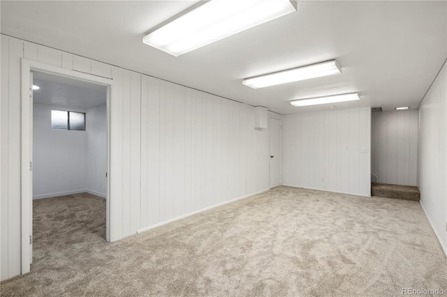 basement with light carpet