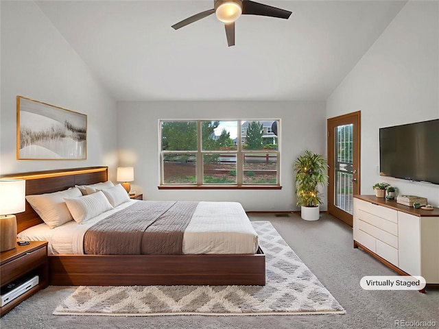 584 W Prestwick Way, Castle Rock, CO 80104 - bedroom with lofted ceiling, carpet flooring, and ceiling fan