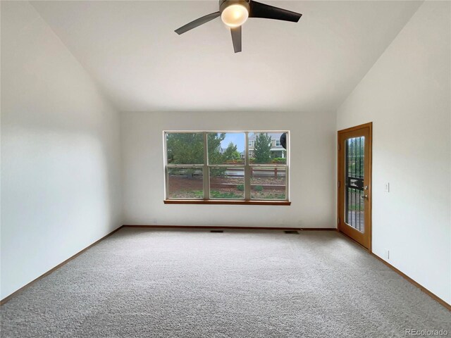 584 W Prestwick Way, Castle Rock, CO 80104 - carpeted spare room featuring vaulted ceiling, ceiling fan, and baseboards