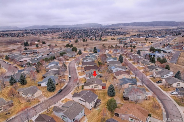 aerial view with a residential view and a mountain view