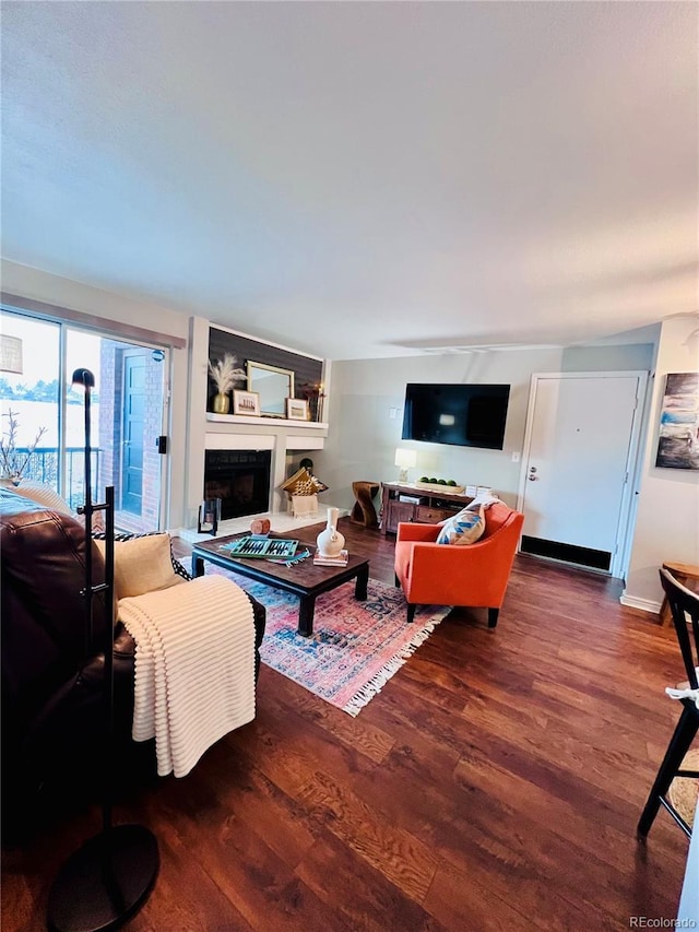 living room with dark wood-type flooring