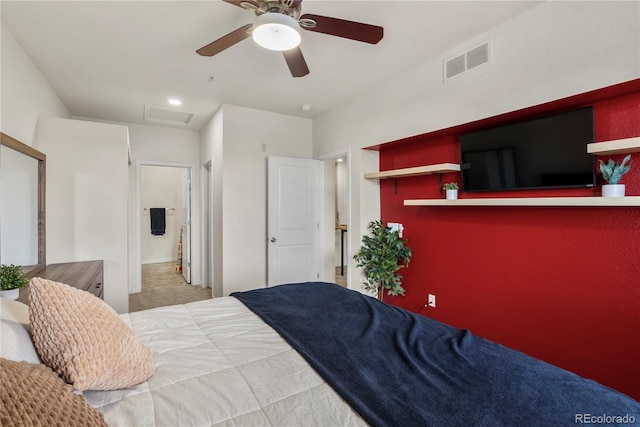 4100 Albion St Unit 424, Denver, CO 80216 - bedroom with attic access, carpet floors, and ceiling fan