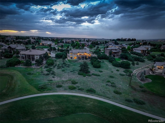 view of aerial view at dusk