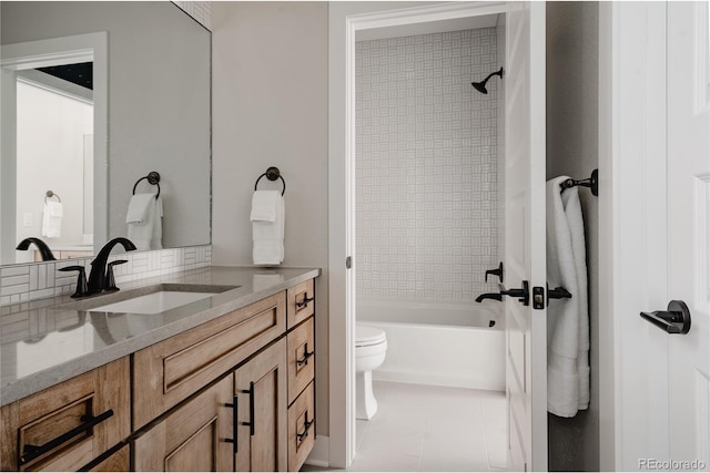 full bath featuring vanity, shower / bathing tub combination, and toilet