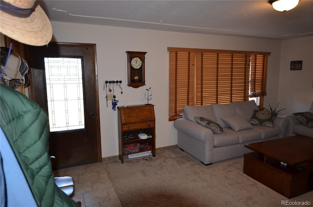 living room featuring carpet flooring