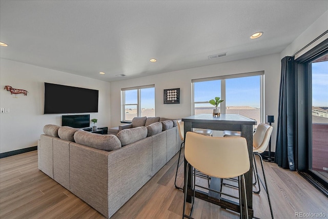 6047 N Nepal Ct, Aurora, CO 80019 - living room featuring light wood-style flooring and recessed lighting