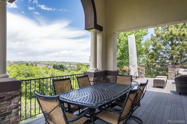 6299 Ellingwood Point Pl, Castle Rock, CO 80108 - wooden deck with outdoor dining space