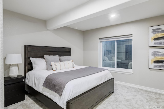 bedroom featuring carpet flooring, recessed lighting, and baseboards