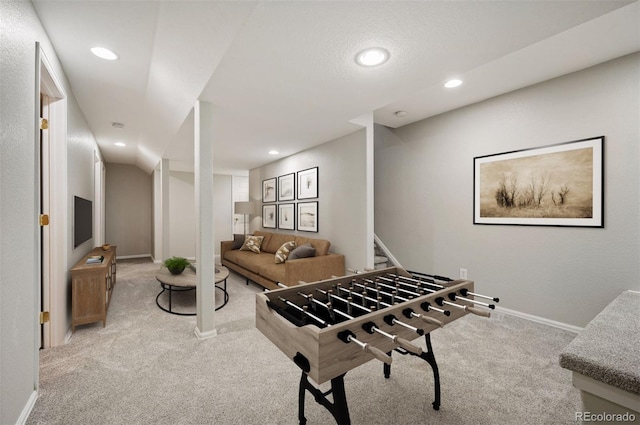 6480 Moss Cir, Arvada, CO 80007 - recreation room with light colored carpet and recessed lighting