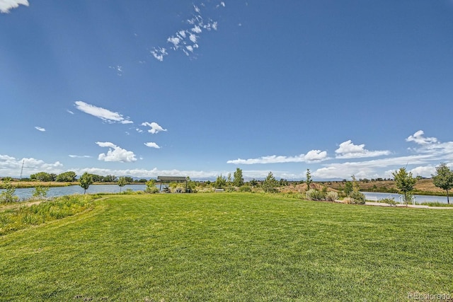 view of yard with a water view