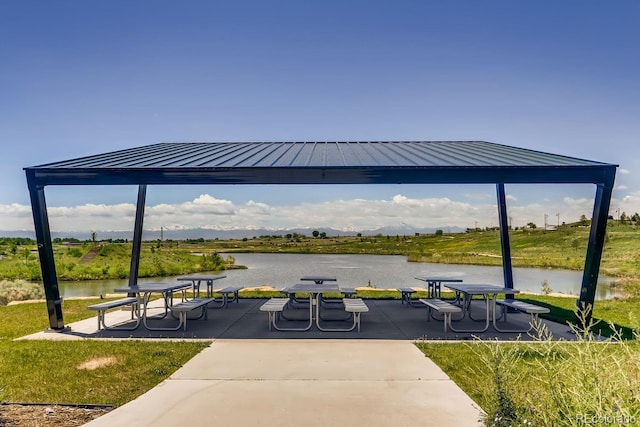 view of home's community with a water view