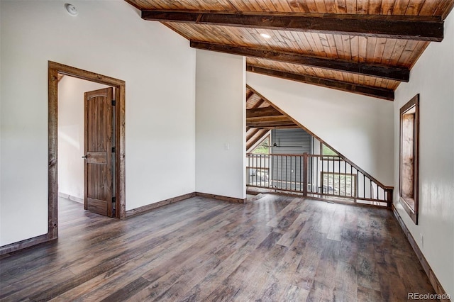 empty room featuring wood ceiling, baseboards, and wood finished floors