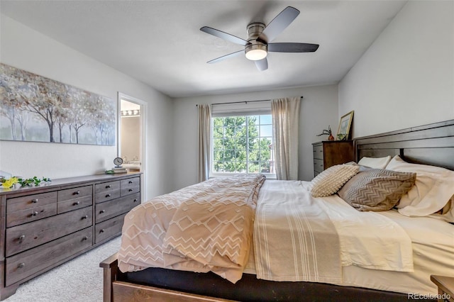 2602 Cove Creek Ct, Highlands Ranch, CO 80129 - bedroom featuring light colored carpet, ceiling fan, and connected bathroom