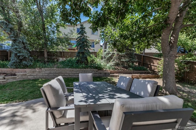 2602 Cove Creek Ct, Highlands Ranch, CO 80129 - fenced backyard with outdoor dining area and a patio area