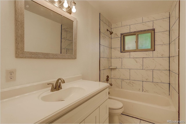 983 Xenon, Golden, CO 80401 - full bathroom featuring vanity, bathing tub / shower combination, and marble look tile flooring