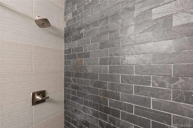 interior details featuring a tile shower