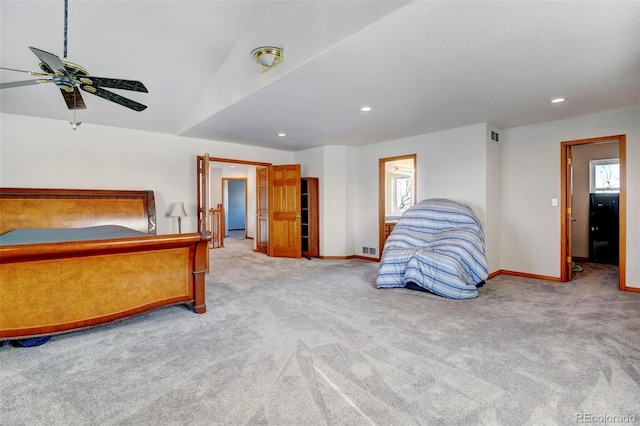 bedroom featuring baseboards, multiple windows, and light colored carpet