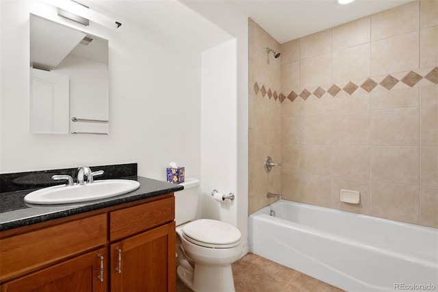 443 Garfield St, Denver, CO 80206 - bathroom featuring tile patterned flooring, vanity, toilet, and tub / shower combination