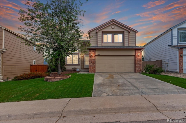 view of front of home with brick siding, concrete driveway, and an attached garage
