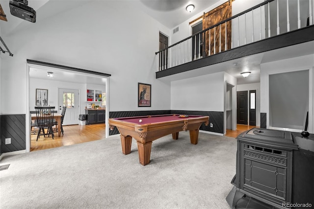 50 Victoria Rd, Pine, CO 80470 - playroom with carpet, a towering ceiling, wainscoting, and billiards table