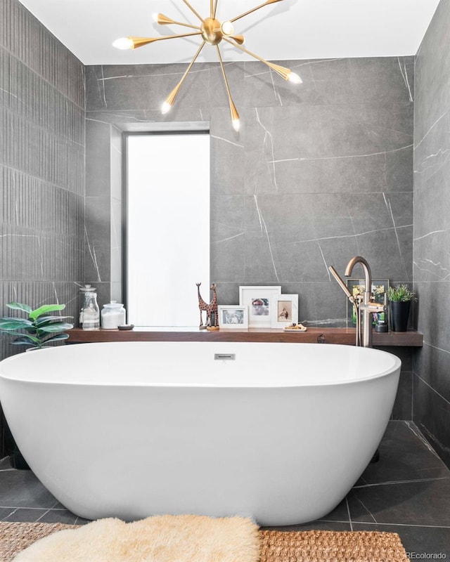 2838 Tennyson St, Denver, CO 80212 - full bathroom featuring tile walls, a soaking tub, and tile patterned flooring