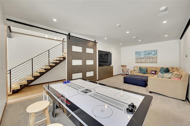 55 Blue Flag Dr, Breckenridge, CO 80424 - game room featuring a barn door, carpet floors, and recessed lighting