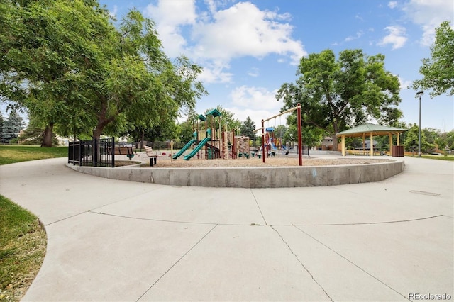 view of jungle gym with a gazebo