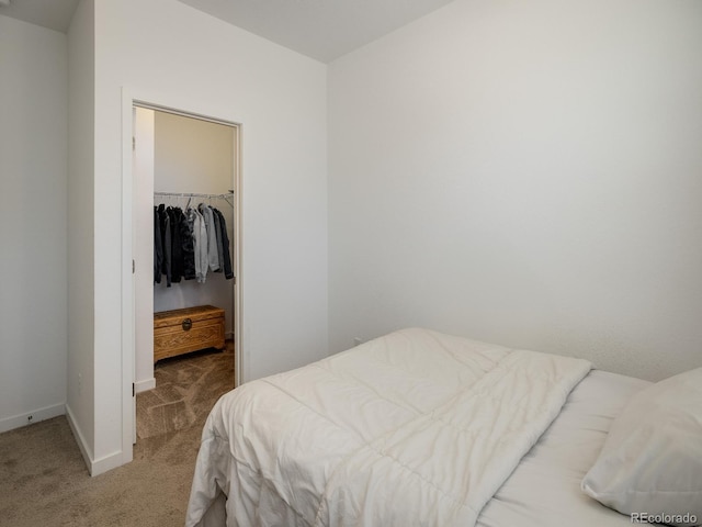 bedroom featuring carpet, a closet, and a spacious closet