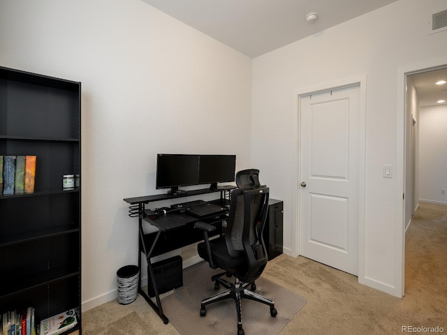 view of carpeted home office