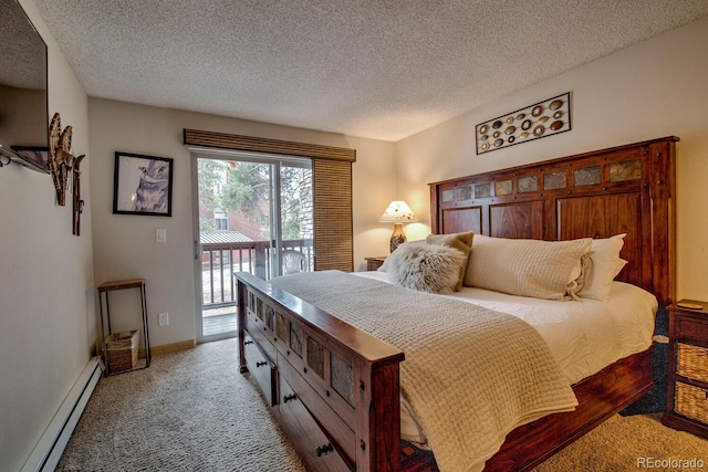 405 Four Oclock Rd Unit 15-A, Breckenridge, CO 80424 - carpeted bedroom with a baseboard radiator, access to outside, and a textured ceiling