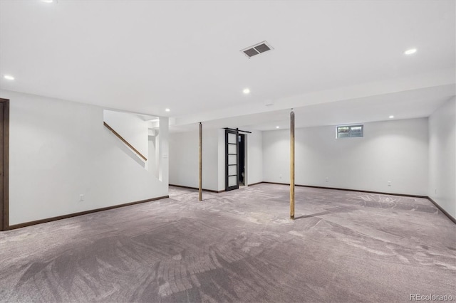 3384 W Arlington Ave, Littleton, CO 80123 - basement with carpet floors, recessed lighting, and stairway