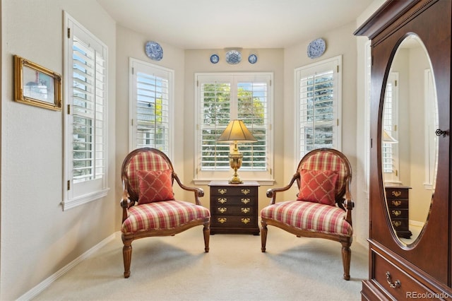 living area featuring carpet flooring and plenty of natural light