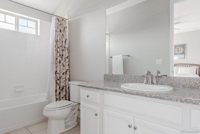 16383 Ute Peak Way, Broomfield, CO 80023 - bathroom featuring vanity, shower / tub combo with curtain, and tile patterned floors