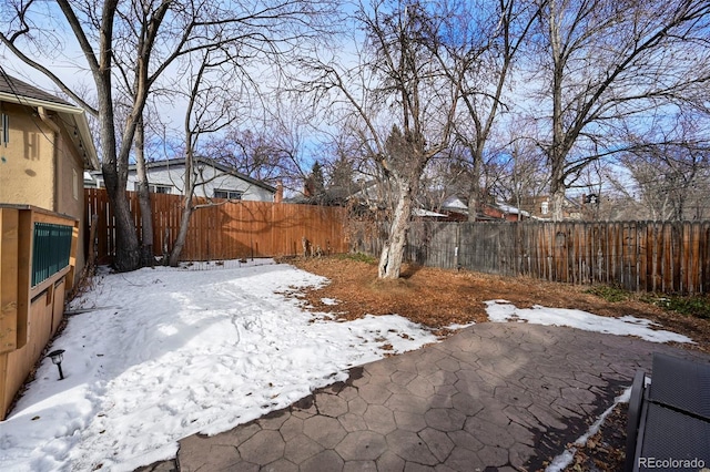 view of yard covered in snow