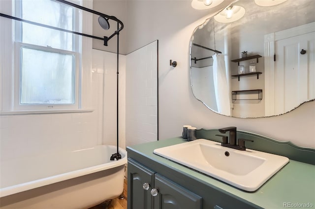 bathroom with vanity and shower / tub combo