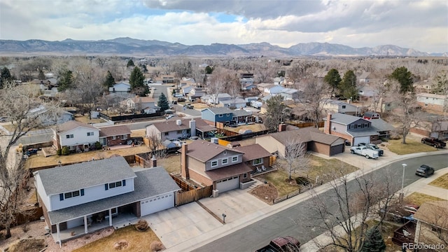 bird's eye view featuring a mountain view and a residential view