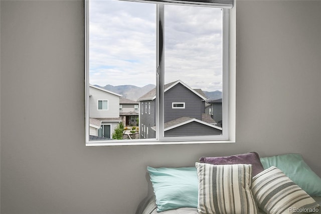 interior space featuring a mountain view